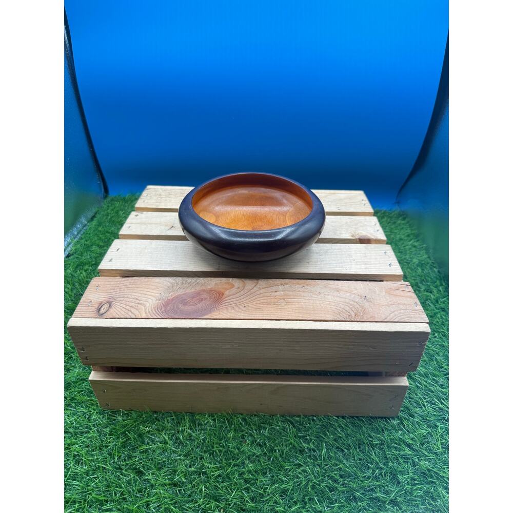 Vintage Hand Turned Wooden Bowl - Two Tone Monkey Pod Wood Chalice Centerpiece